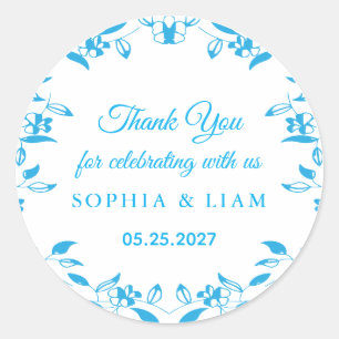 classic blue floral elegant thank you Sticker