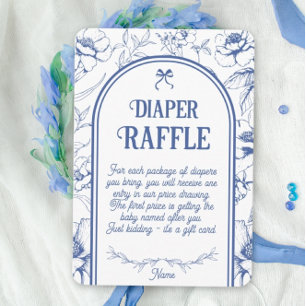 Classic Blue Floral Ornament Diaper raffle Enclosure Card