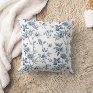 Classic Blue Floral Sketch Pattern  Cushion