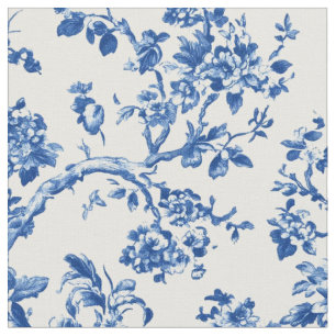 Classic Blue Floral Toile Pattern Fabric