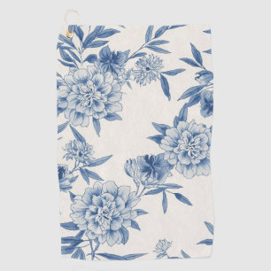 Classic Blue Floral Toile Watercolor Pattern White Golf Towel
