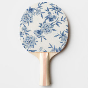 Classic Blue Floral Toile Watercolor Pattern White Ping Pong Paddle