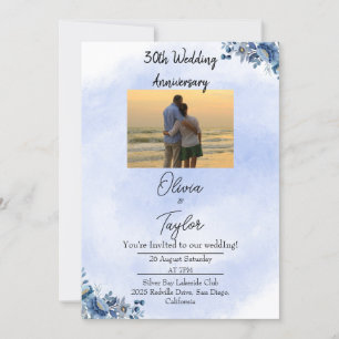 Classic Blue Floral Wedding Anniversary Invitation