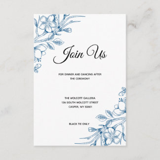 Classic Blue Floral Wedding Reception Card