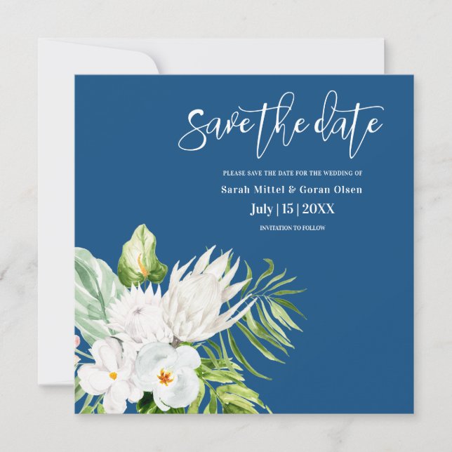 Classic Blue Floral Wedding Save The Date (Front)