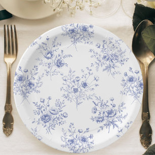 Classic Blue Flowers Pattern French blue toile Paper Plate