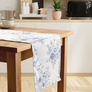 Classic Blue Flowers Pattern French blue toile Short Table Runner