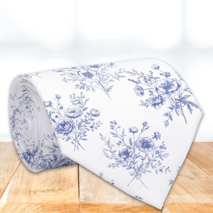 Classic Blue Flowers Pattern French blue toile Tie