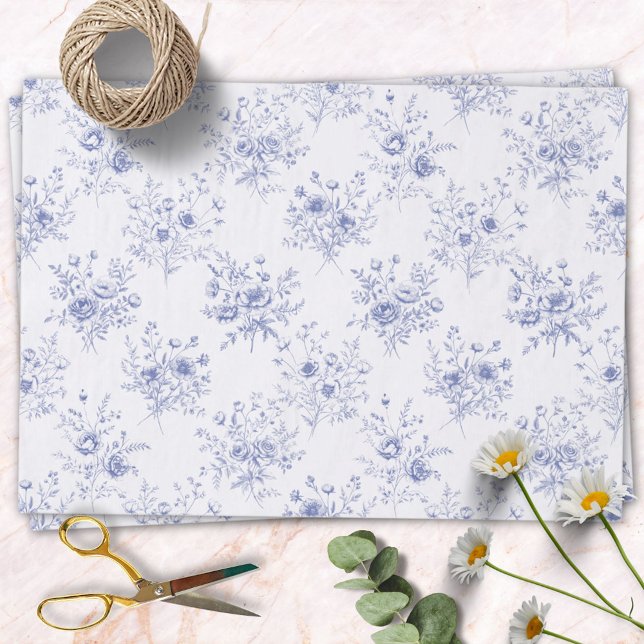 Classic Blue Flowers Pattern French blue toile  Tissue Paper (In situ)