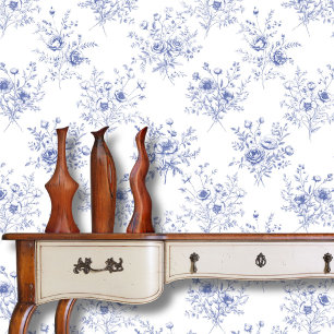Classic Blue Flowers Pattern French blue toile Wallpaper