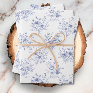 Classic Blue Flowers Pattern French blue toile Wrapping Paper Sheet