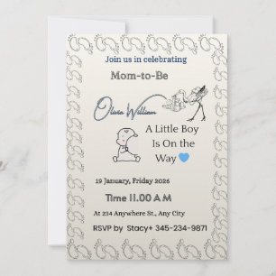 Classic Blue Footprints Baby Shower Invitation T