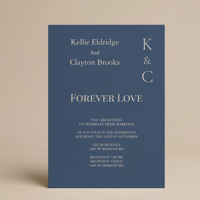 Classic Blue Forever Love Wedding Invitation (Creator Uploaded)