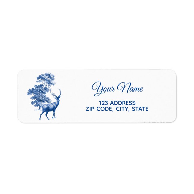 Classic Blue French Toile Deer in Forest Label (Front)