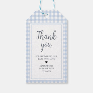 Classic Blue Gingham Baby Shower Favour Tags