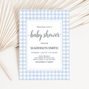 Classic Blue Gingham Baby Shower  Invitation