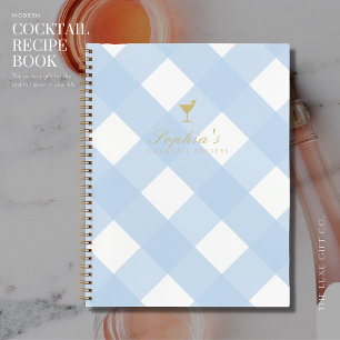 Classic Blue Gingham Blank Cocktail Recipe Notebook