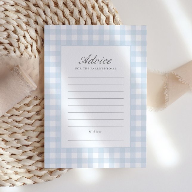 Classic Blue Gingham Boy Baby Shower Advice Card (Creator Uploaded)