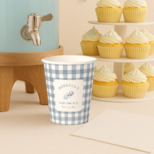 Classic Blue Gingham Boy Baby Shower Decor Paper Cups