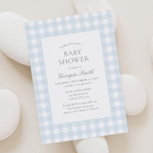 Classic Blue Gingham Boy Baby Shower Invitation