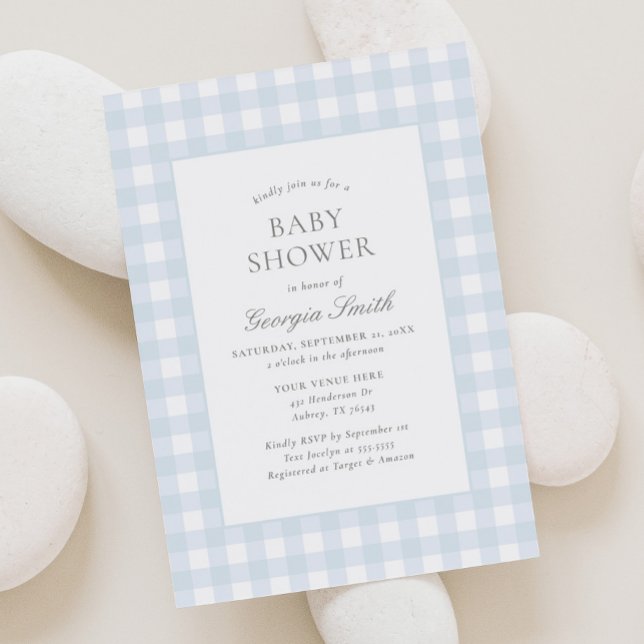 Classic Blue Gingham Boy Baby Shower Invitation (Creator Uploaded)