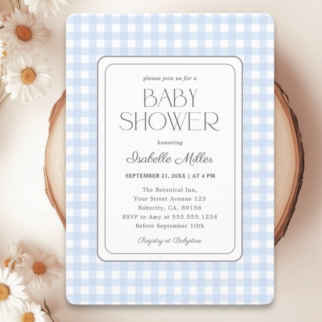 Classic Blue Gingham Boy Baby Shower Invitation (Creator Uploaded)