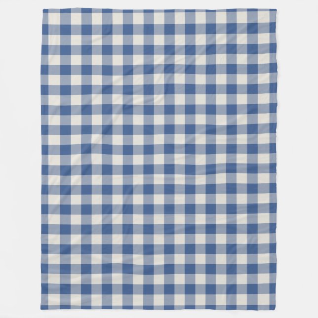 Classic Blue Gingham Check Pattern Fleece Blanket (Front)