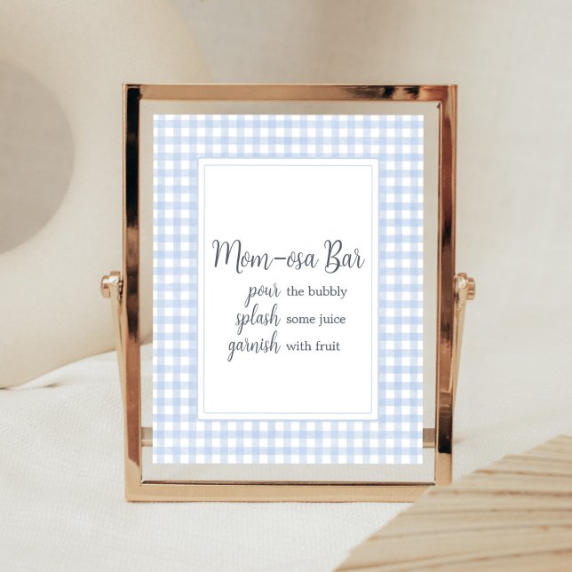 Classic Blue Gingham Mum Osa Bar Poster (Boy Gingham Baby Shower Mom Osa Bar Sign)