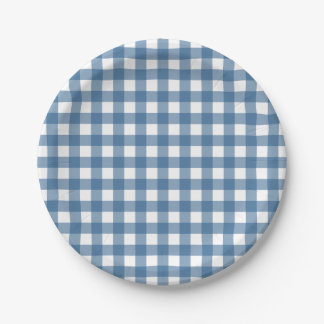 Classic Blue Gingham Pattern Paper Plate