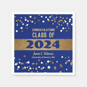Classic Blue Gold Class of 2024 Name Graduation Napkin