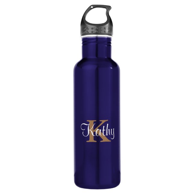 Classic Blue Gold Monogram Initial  710 Ml Water Bottle (Front)