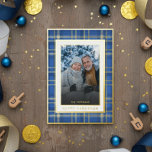 Classic Blue Gold Plaid Happy Hanukkah Photo<br><div class="desc">Introducing our enchanting foil Hanukkah card, where timeless elegance meets the beauty of the season. The classic blue & gold tartan plaid background sets a captivating and elegant tone. Your favourite photo will shine, surrounded by a double foil and soft white frame that adds a touch of refinement. This traditional-inspired...</div>