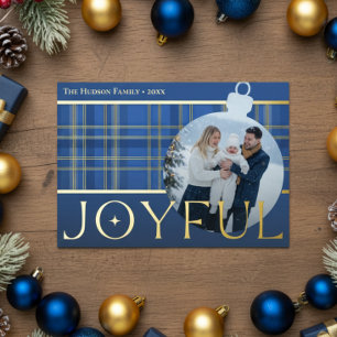Classic Blue Gold Plaid Joyful Bulb Photo