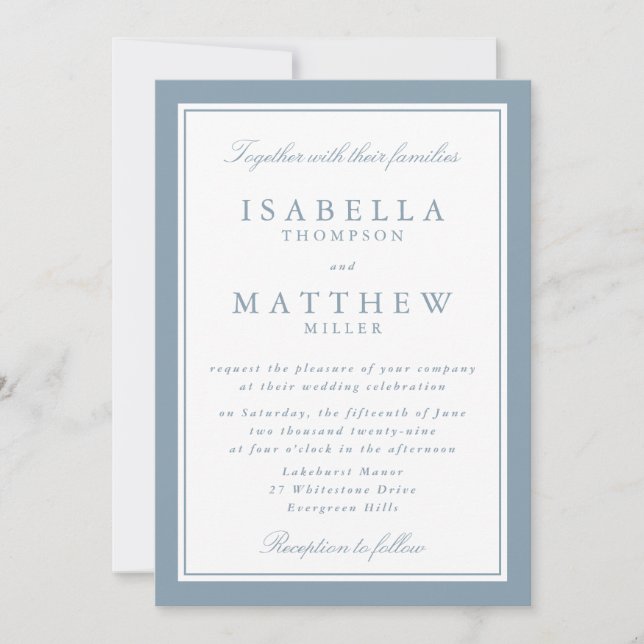 Classic Blue Gray Framed Wedding Invitation (Front)