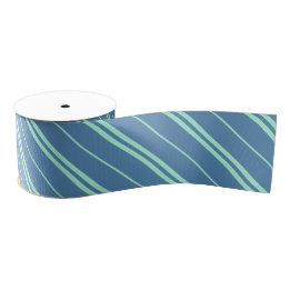 Classic Blue Green School Stripes Pattern Grosgrain Ribbon