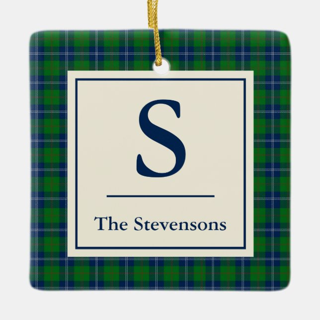 Classic Blue Green Tartan Plaid Personalised   Ceramic Ornament (Front)