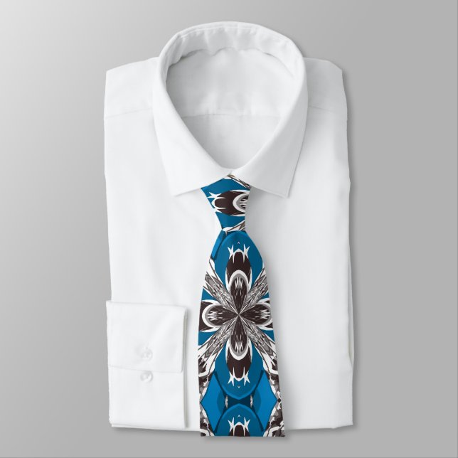 Classic Blue Grey and White Repeat Tile Pattern Tie (Tied)