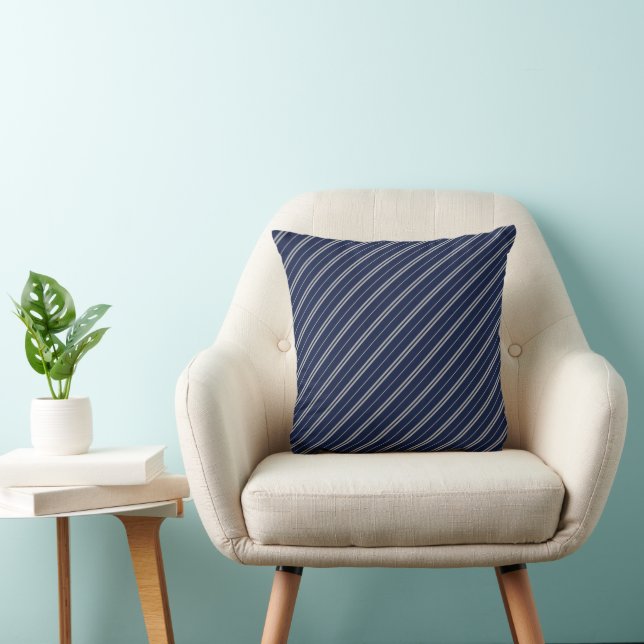 Classic Blue Grey School Stripes Pattern Cushion (Chair)