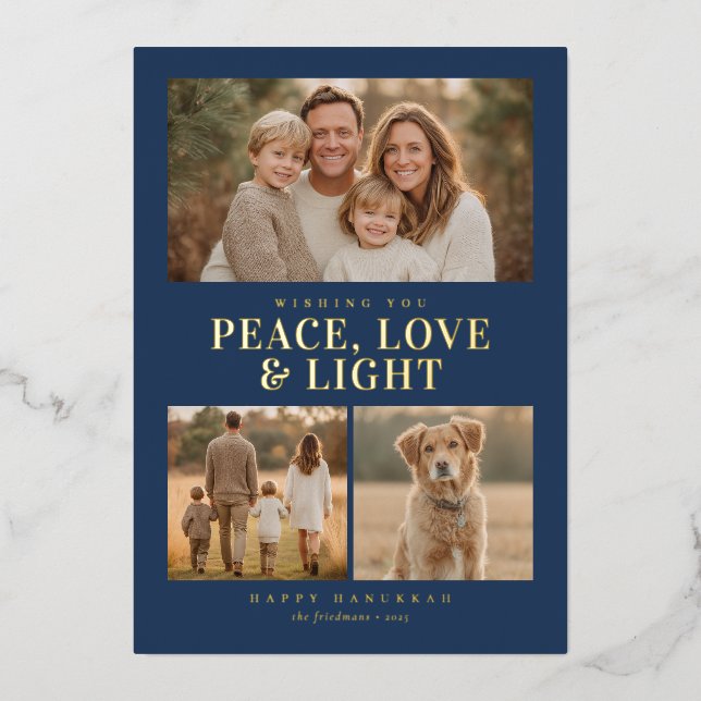 Classic Blue Hanukkah Peace & Light Photo Collage (Front)