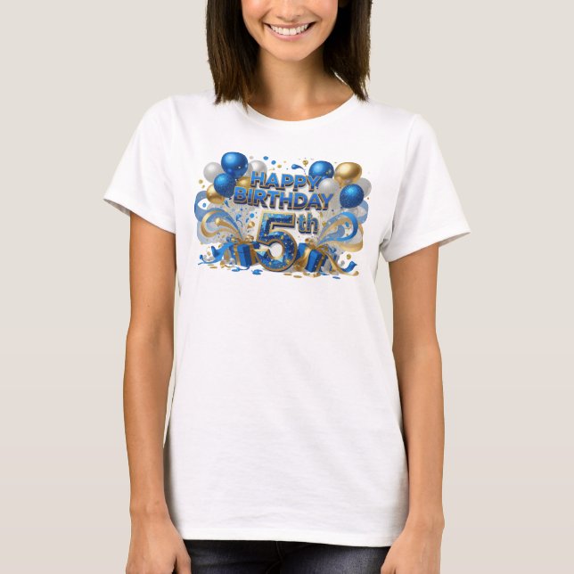 Classic Blue HAPPY BIRTHDAY 5TH Graphic Tee (Front)