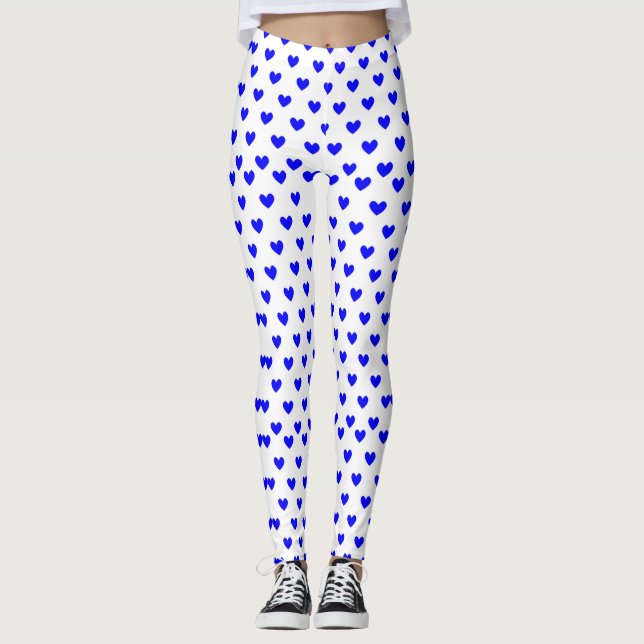 Classic Blue Heart Pattern Minimalist Heart Design Leggings (Front)