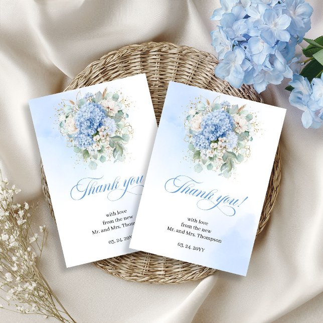 Classic Blue Hydrangea Eucalyptus thank you card (Classic Blue Hydrangea Eucalyptus thank you card)