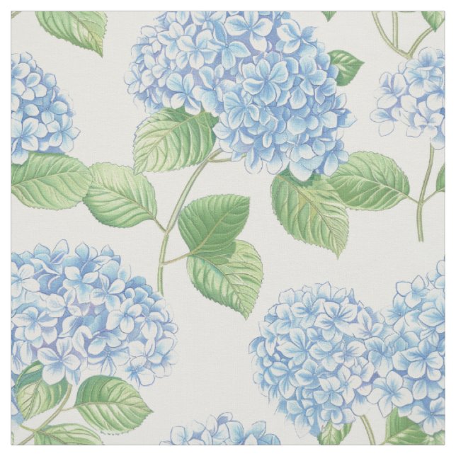 Classic Blue Hydrangea Floral Pattern Fabric (Swatch)