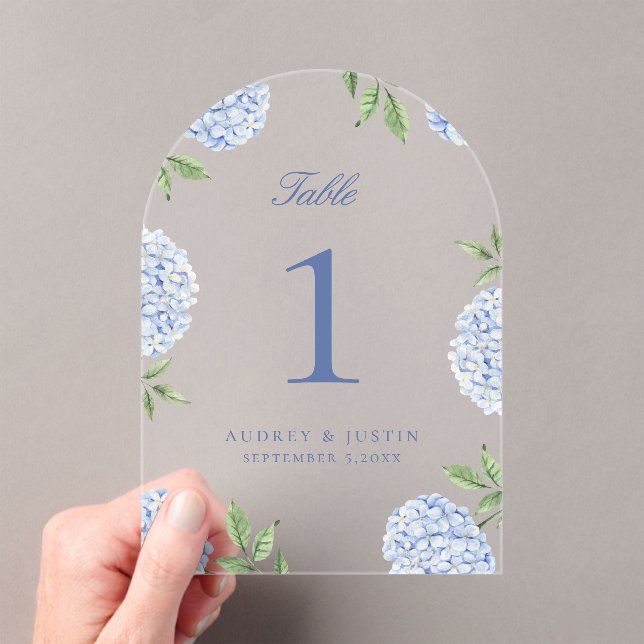 Classic Blue Hydrangea Flower Acrylic Table Number (Insitu (Handheld))