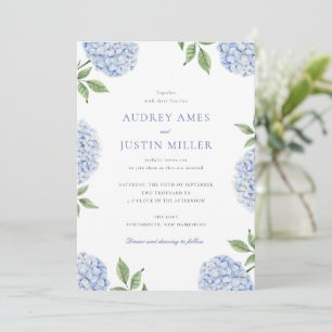 Classic Blue Hydrangea Flower Wedding Invitation