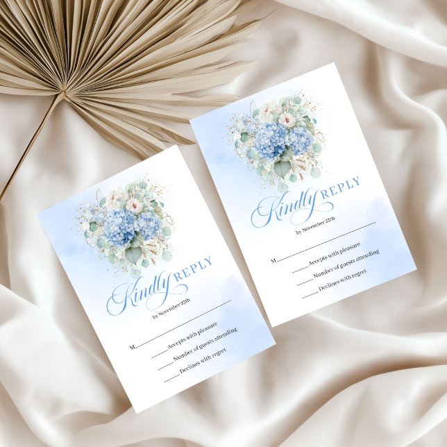 Classic Blue Hydrangea Gold Wedding Enclosure RSVP Card (Classic Blue Hydrangea Gold Wedding Enclosure)