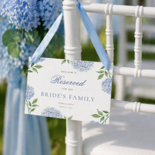 Classic Blue Hydrangea Wedding Reserved Row Card