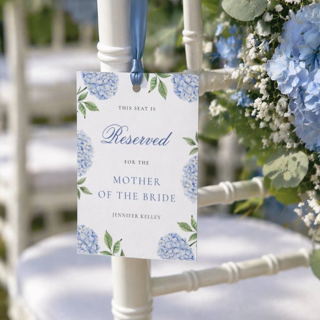 Classic Blue Hydrangea Wedding Reserved  Seat Card (Creator Uploaded)