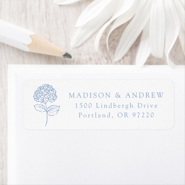 Classic Blue Hydrangea Wedding Return Address (Insitu)