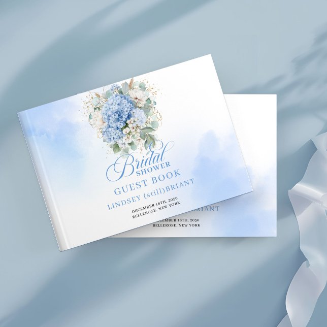Classic blue hydrangeas eucalyptus bridal shower  guest book (Classic blue hydrangeas eucalyptus bridal shower guest book

)